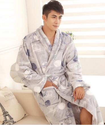 Herfst en winter flanellen badjas heren koraal fleece badjas verlengen heren nachtkleding flanellen badjas heren: 2013 / Xl