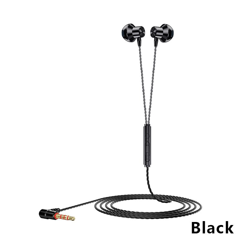 Wired Earphone with Mic Stereo Bass Noise Reduction Cancelling In-ear 3.5mm L Bending Gaming Headphone for Smartphone Laptop: Black
