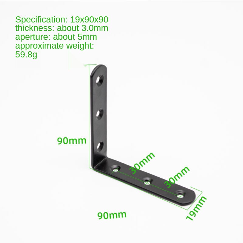 Zwart Ijzer Hoek Code Verdikte Laminaat Beugel L-Vormige Beugel Connector Meubilair Tafel En Stoel Hoek Ijzer Hoek Beugel: 3.0mm  19x90x90