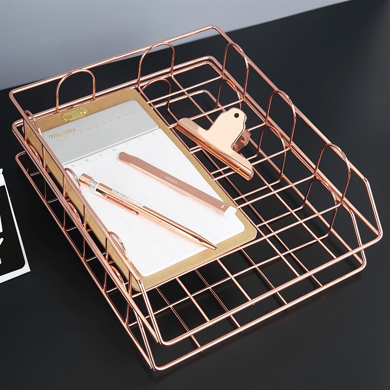 Guldmetal arkivbakke skrivebord accessorie magasin holder håndlavet overlayabl fil kontor arrangør lagdeling papir opbevaring papirbakke
