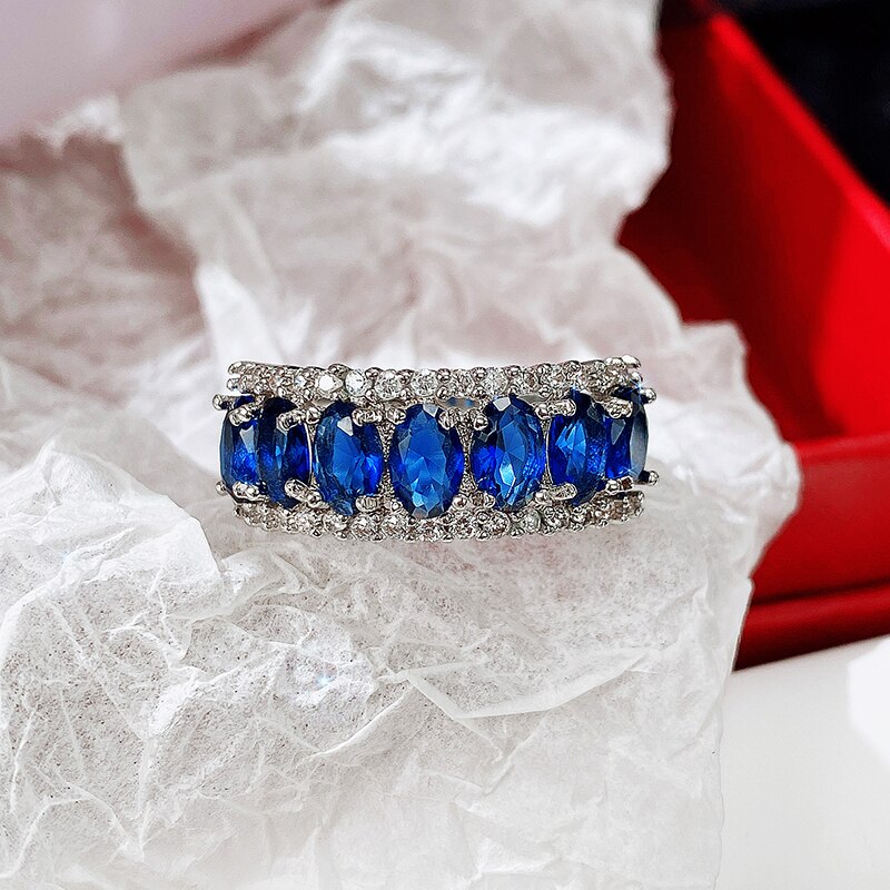 Huitan zarte damen-eheringe, Erklärung-schmuck mit blauem zirkonia-kristall, trendige Party-accessoires