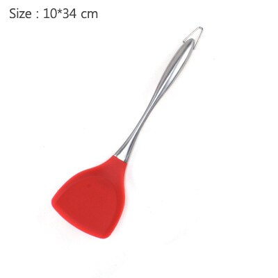 Kitchenware 304 Stainless Steel Hollow Handle Silicone Non-Stick Spatula Spoon Spoon Fence Shovel Kitchen Set Of Four: Red-1