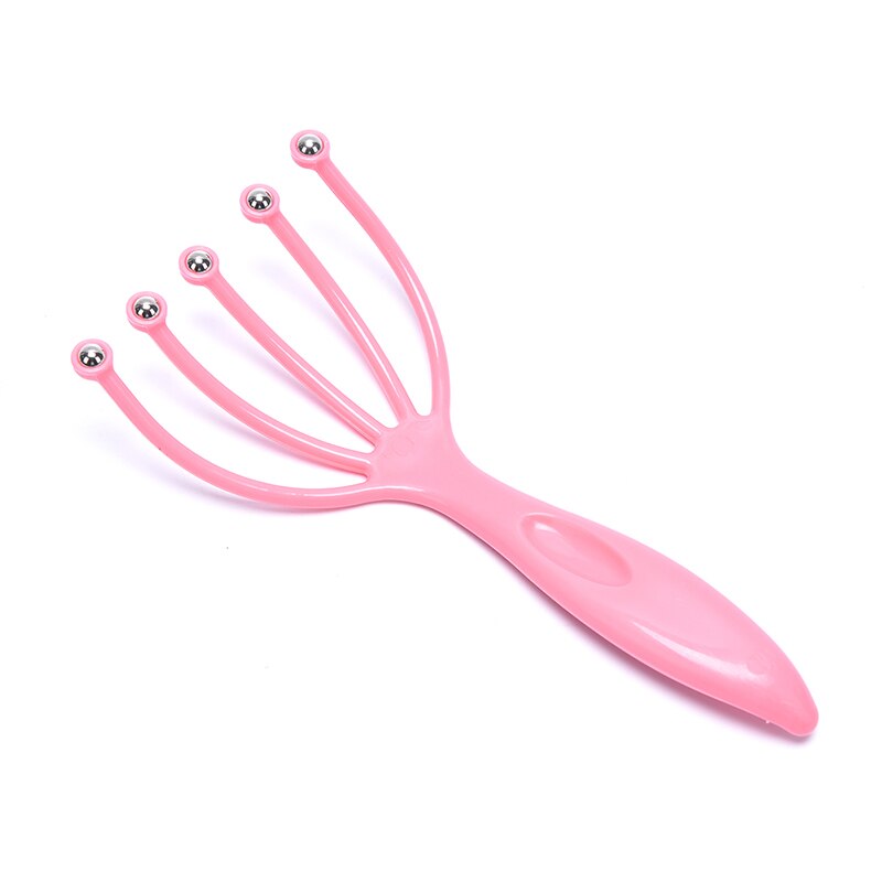 1 pz massaggiatore testa a cinque dita testa a sfera in acciaio massaggio rilassamento massaggiatore capelli tenuto SPA cuoio capelluto collo antistress ridurre lo Stress: pink