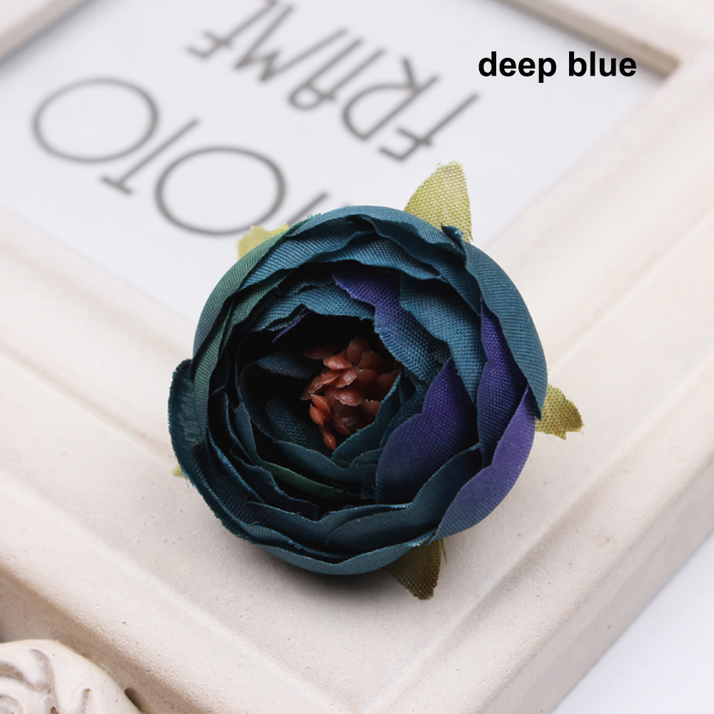 5 stuks 5cm kunstbloemen handgemaakte zijden stoffen bloemhoofdjes boeket voor bruiloft feest huisdecoratie doe-het-zelf doos knutselen: Diepblauw