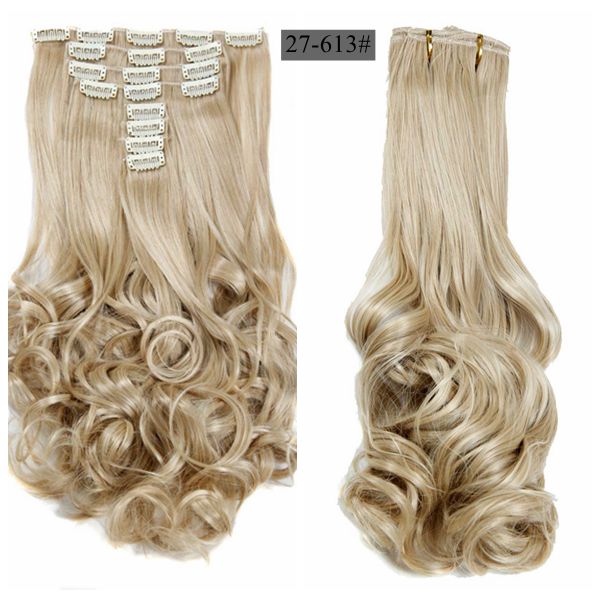 Luksus til fletning 50cm fremhævede farve syntetiske clips ins hårstykker bølget syntetisk clip on hair extensions 50cm 8 stk/sæt: 27-613