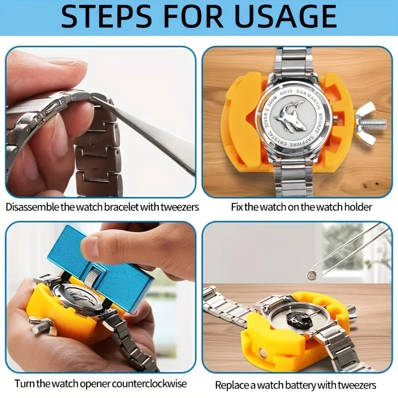 Ensemble d'outils de réparation 3 en 1, outils de démontage du dos de la montre, ouvre-boîtier arrière réglable, ouvre-boîtier de montre, support de réparation