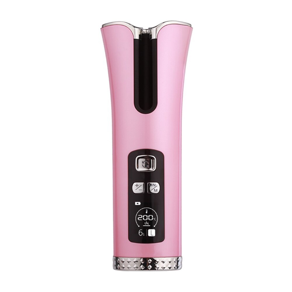 Rizador de pelo automático inalámbrico, rizador de aire recargable por USB para rizos y ondas, rizador rotatorio de cerámica con pantalla LCD: 02