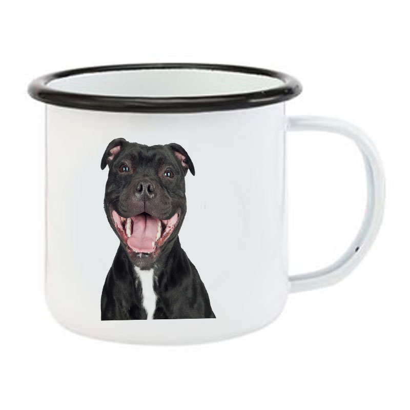 Rvs Staffordshire Bull Terrier Koffie Cup Staffie Lachende Staffy Hond Kerst Outdoor Halloween Fall Metalen Emaille