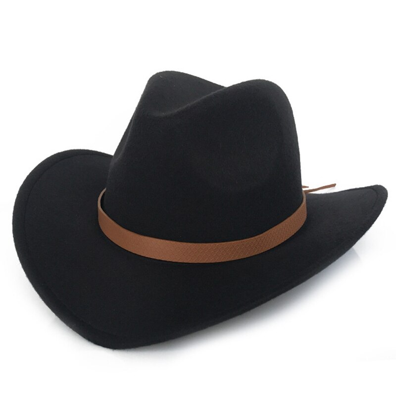 Fringed Belt Western Cowboy Hat Jazz Hat Woolen Hat Felt Hat Men Women Western Cowboy Hats Wide Brim Sunhat Panama Caps: BK
