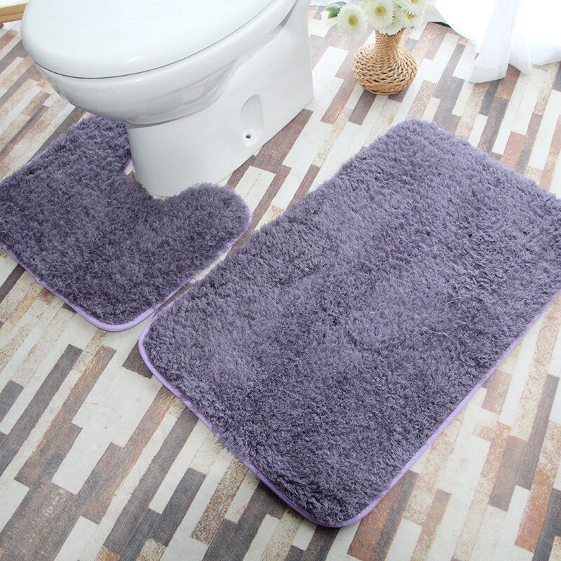 2pcs/Set Lamb Wool Mat Home Bathroom Water Absorption Non-Slip Toilet Floor Mat Plush Rugs Solid Color U-Shaped+Rectangle Carpet: Color 4
