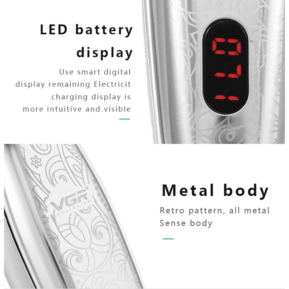 VGR-061 Brand Silver All Metal T Blade Finish Haircut Machine 0mm Baldheaded Hair Clipper Men Electric Hair Trimmer