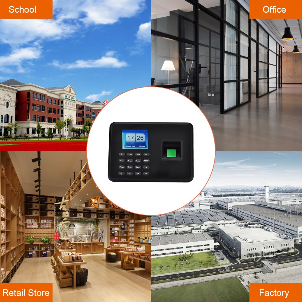 Intelligent Biometric Fingerprint Password Attendance Machine Employee Checking-in Recorder 2.4inch LCD Screen Time Attendance