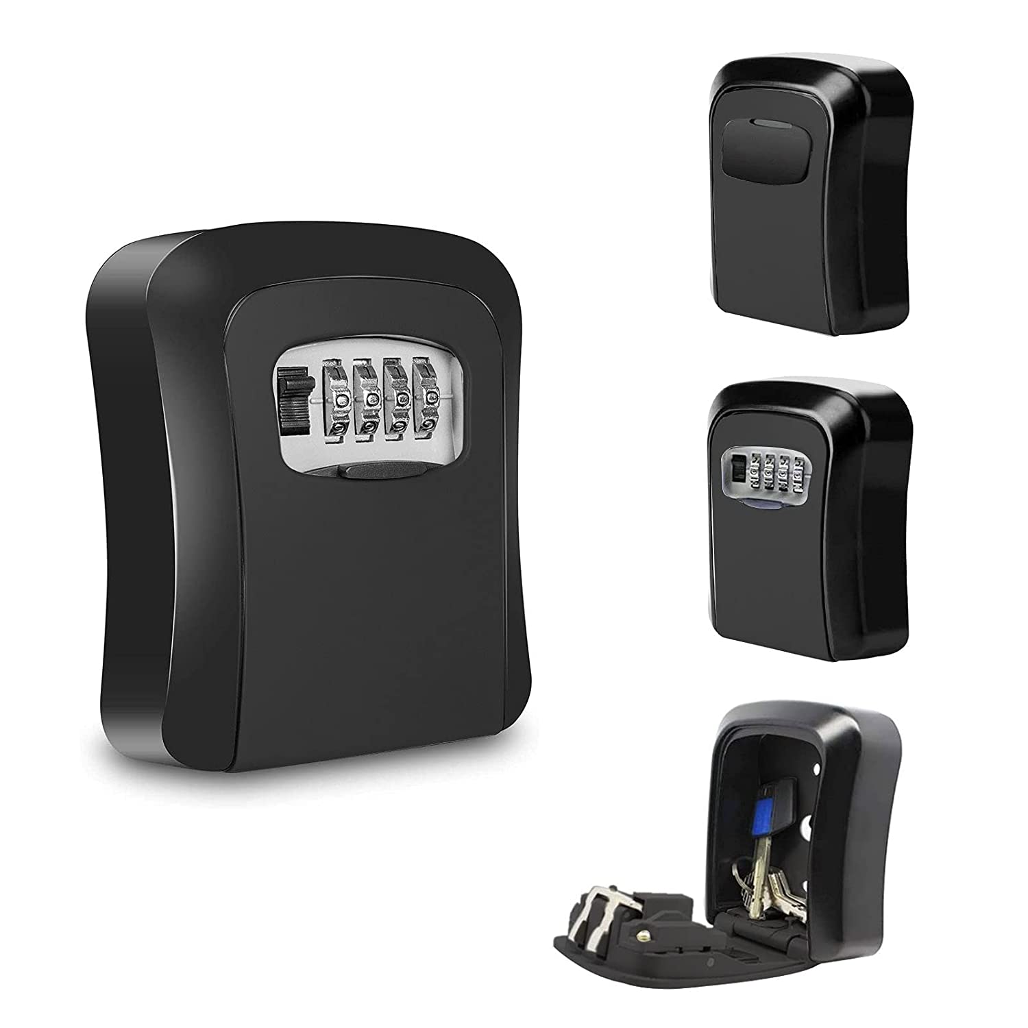 Wall Mounted Key Safe Box Mini Storage Keybox Key Storage Lock Box with 4 Digit Combination Waterproof Cover For Outdoor Use