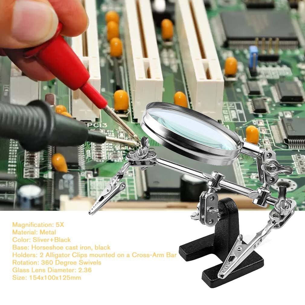 Goobay 51199 Troisième main avec loupe grossissant 2,5 fois/pince crocodile/loupe soudure/aide au soudage / 1 pièce : Wentronic