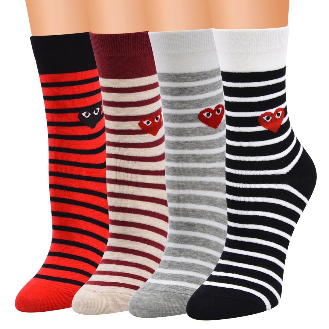 Kvinder bomuld sort og hvid stribede sokker patchwork hjerte partten sokker afslappet lange animalske gril sokker