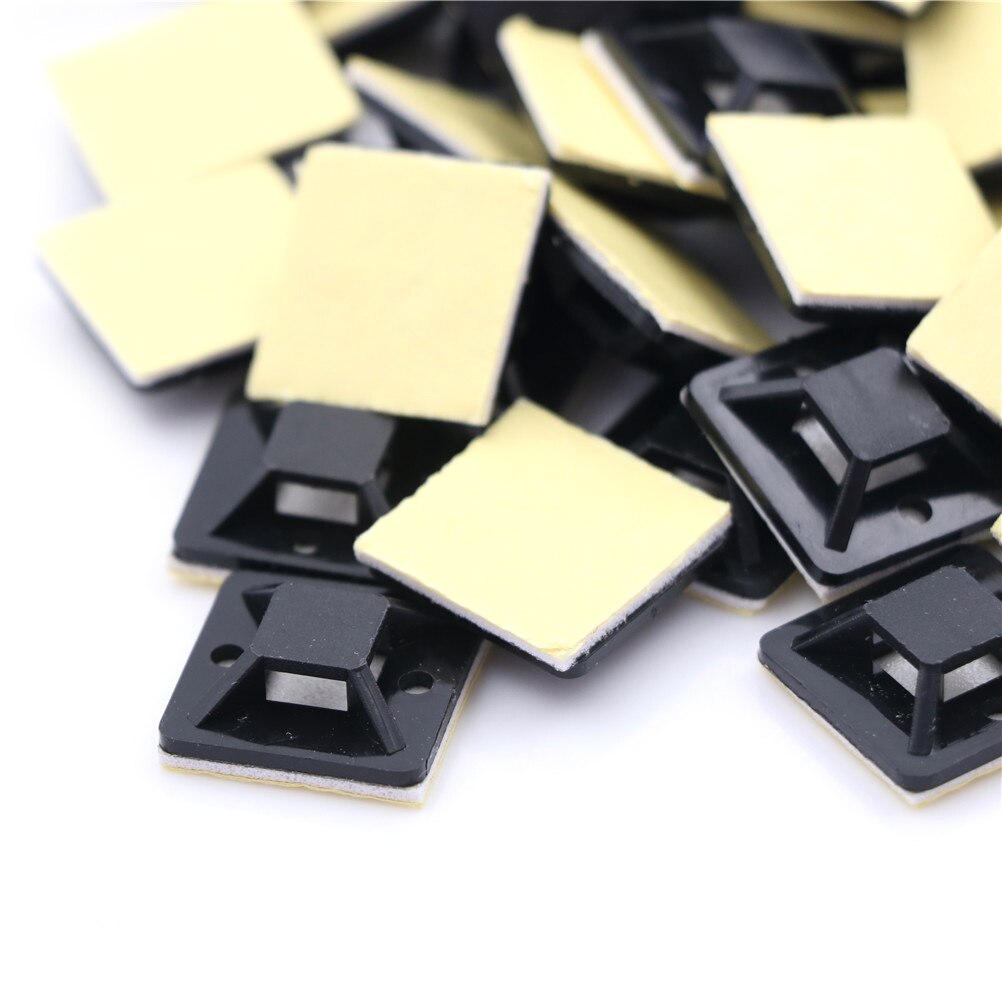 100Pcs Routing Looms Wire & Cable Base Clamps Clips / Self Adhesive Stick-on Mounts For Cable Ties