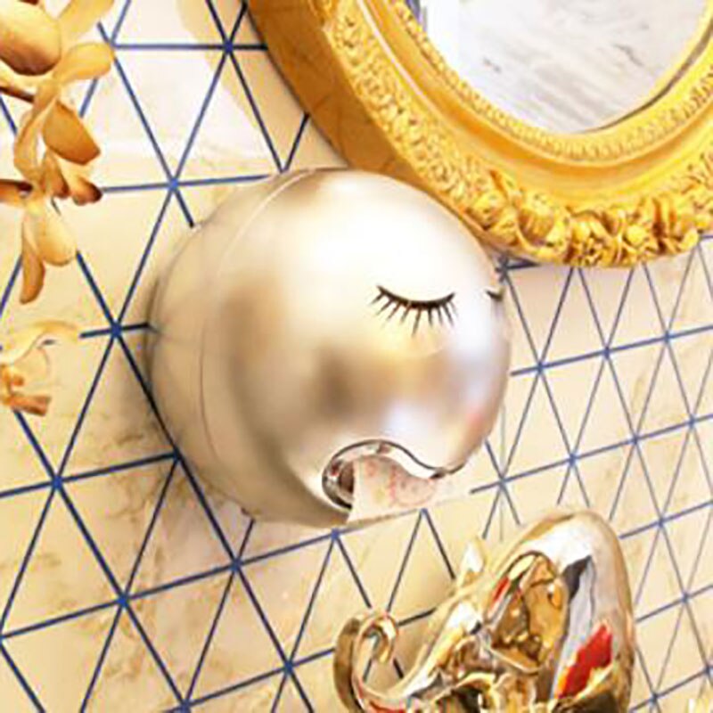 Hem kökspapper låda hållare rund fun face väggmonterad badrum toalettpapper förvaringsväska lock hotell förvaringsbox: Guld-