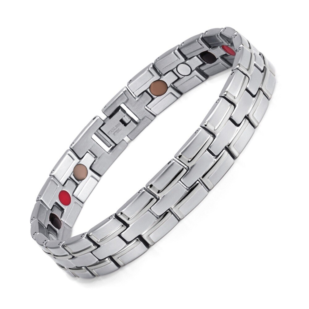 Cura magnético pulseira homem/mulher 316l aço inoxidável 3 elementos de cuidados de saúde (magnético, abeto, germânio) pulseira de ouro corrente de mão: Silver