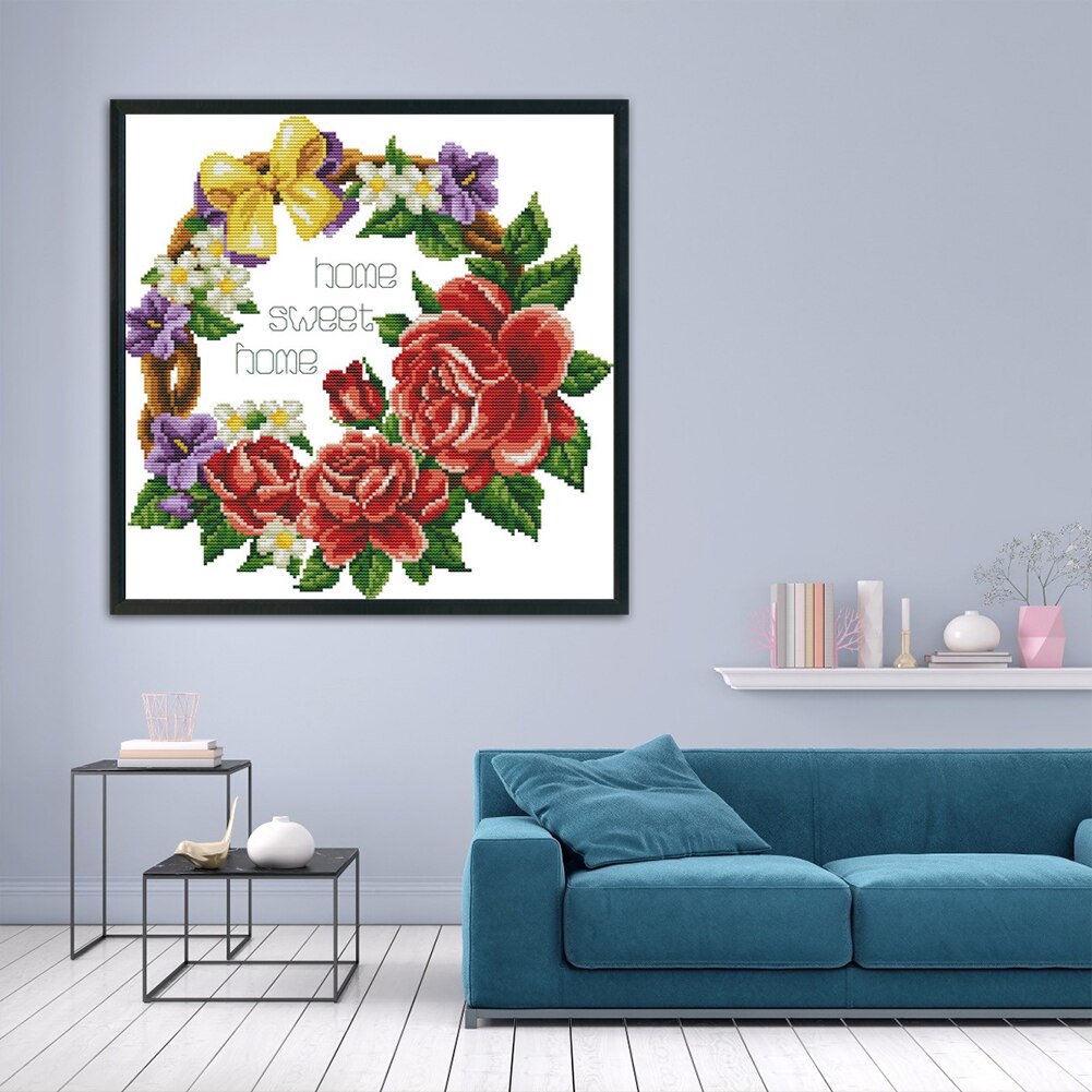 Eco-cotton Thread 11CT Stamped Print DIY Plant Flowers Handmade Cross Stitch Artwork Canvas Embroidery Kit Needlework Home Decor