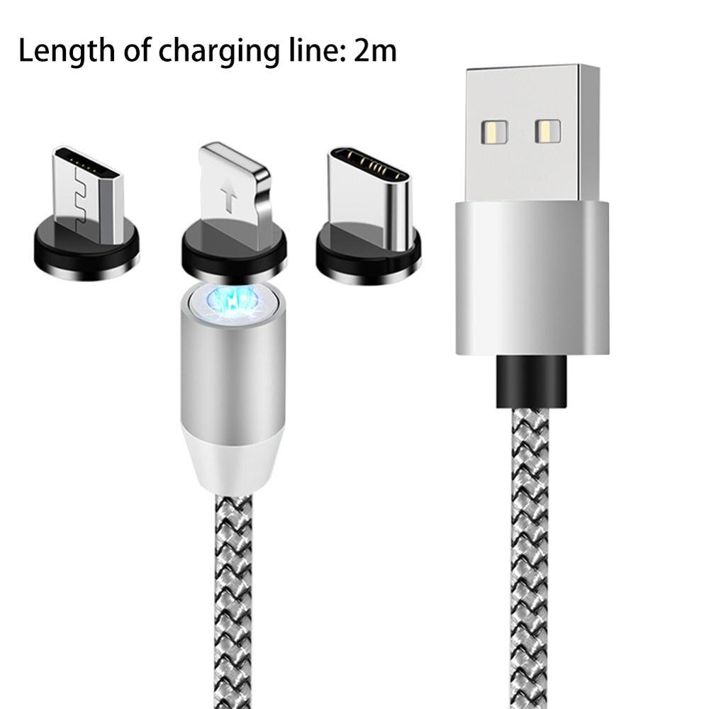 360 Degree Magnetic Charging Cable for Android/ Apple/ Magnetic Circular Aluminum Alloy, TPE, Copper Core, LED Light: White / 2m