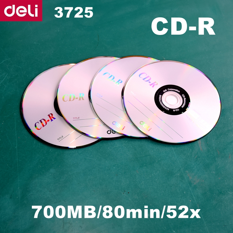 4 unids/lote Deli 3725 CD-R discos en blanco DISCO COMPACTO grabable 700MB/80min/52x CD-R discos en blanco de una sola pieza