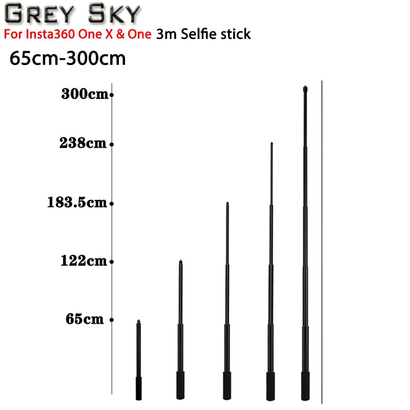 3m aluminiumslegering pol super lang fem-sektions teleskopisk selfie stick til insta 360 en x & en  r 360 vr kamera tilbehør