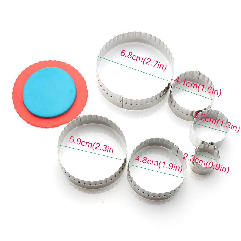 6PCS Stainless Steel Circle Biscuit Making Mold Form Fondant Cutter Set Double Side Fluted &amp; Plain Edges Cookie Cutter Round