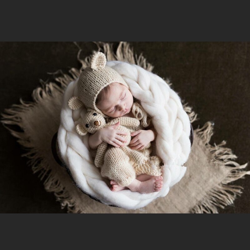 Håndlavet nyfødt baby skyde fotografering foto rekvisitter baggrund uld strikning tykt tæppe hæklet tæppe lny 9201