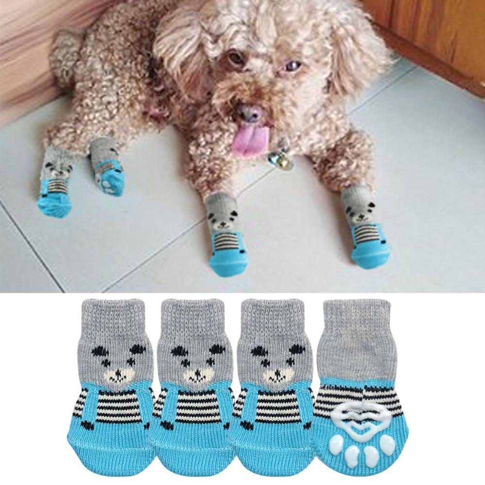 4 stk anti skridsikker hund kat sokker tøj vinter varme sko støvler kæledyrsforsyninger