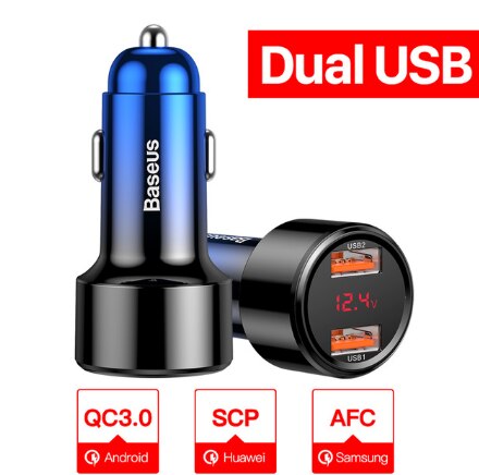 Baseus 45W Quick Charge 4.0 3.0 Usb Car Charger Voor Iphone 11 Pro Max Xiaomi Samsung QC4.0 QC3.0 Qc type C Pd Auto Fast Charger: Dual USB Blue