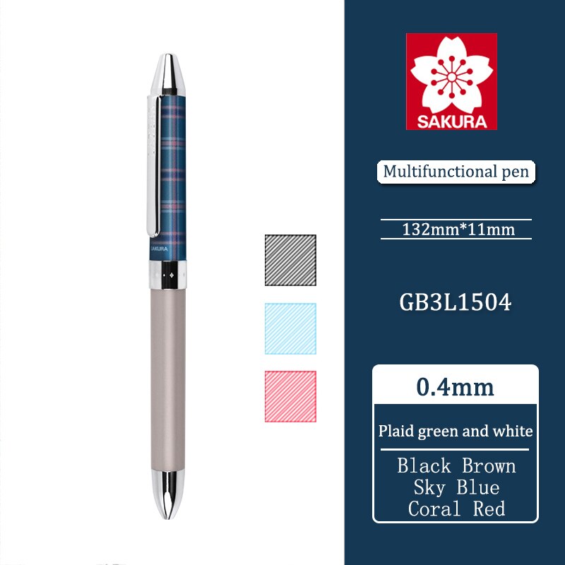 1 stk begrænset produkt japan sakura tre-i-en funktion flerfarvet gel pen ladear high-end roterende olie pen til at tage noter: S. -w 0.4mm