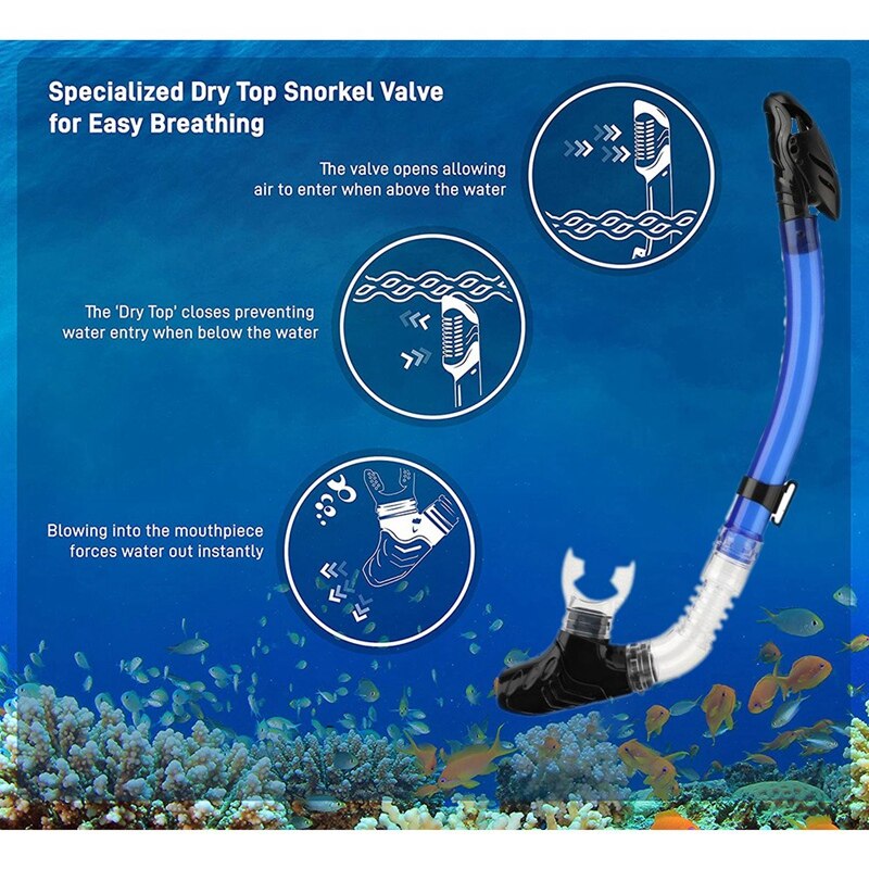 Tubo de respiración para buceo, esnórquel de secado completo con boquilla de silicona, equipo de buceo para adultos y jóvenes: Default Title