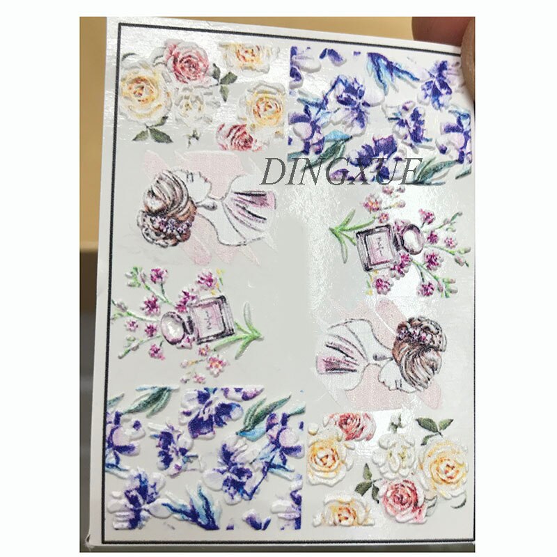 1pc 3d acryl gegraveerde bloemen nagel sticker reliëf wit zwart kant bloem water decals empaistic nagel water slide decalsz 0108: 10