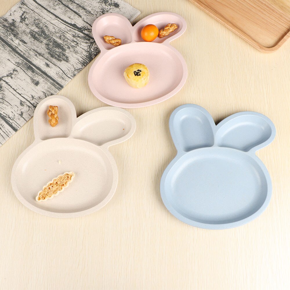 Mooie konijnvormige plastic bord kinderdiner servies cartoon steak salade schaal fruit dessert voedsel verdeelde schalen