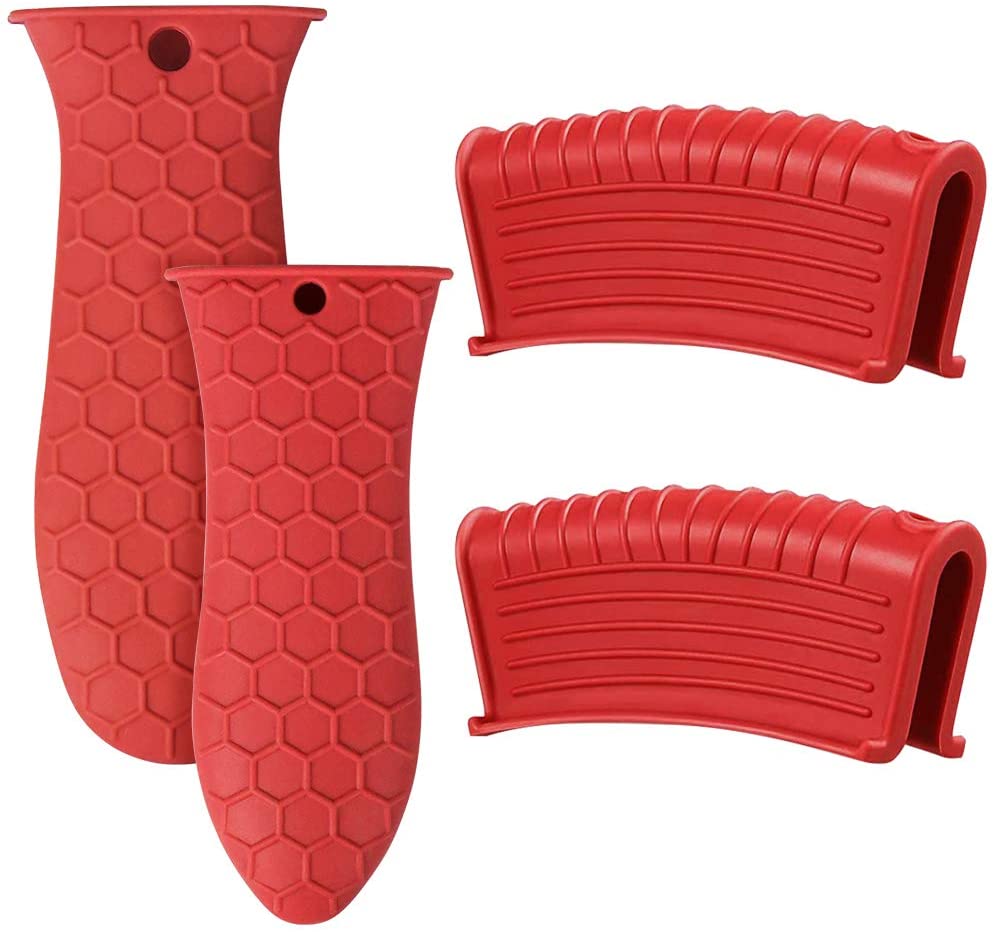 Silicone Handle Holder, 4 Pack Assist Pan Handle Sleeve Pot Holders Non Slip Rubber Pot Holders Cast Iron Skillets Handles