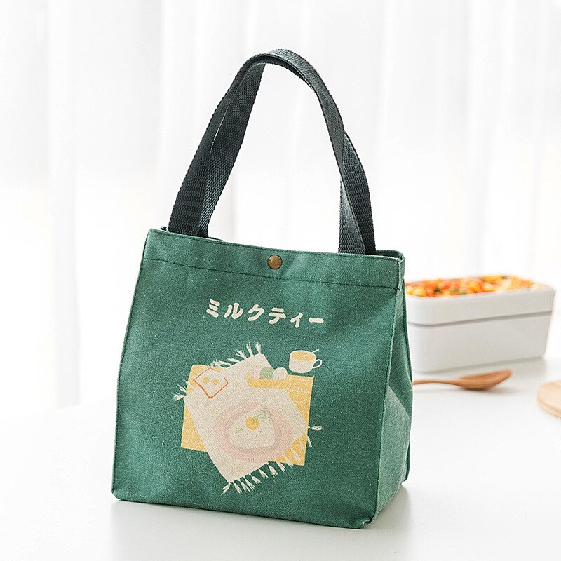 Japanse Lunch Tas Handig Draagbare Canvas Tas Grote Capaciteit Verdikte Thermische Isolatie Lunchbox Tas: Square-Green