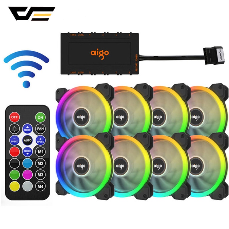 Aigo DR12 RGB Fan 120mm IR Remote Adjust Color Quiet PC Case Sets Cooling Fan CPU Cooler Gaming Case Controller Max 8fans