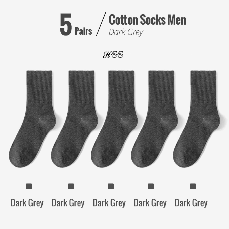 5/10 paires 95% coton peigné chaussettes hommes robe d'affaires chaussettes longues doux respirant printemps été chaussette colorée pour homme 5 paires/lot: Gris foncé