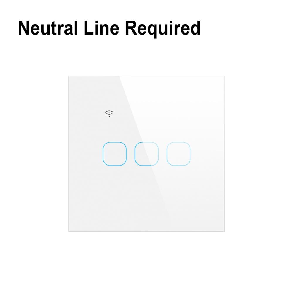 Tuya Alexa Wifi App Smart Wifi Google Home Licht Schakelaar 110V 220V Eu Us Type Neutrale Draad Is nodig: 3 Gang EU White