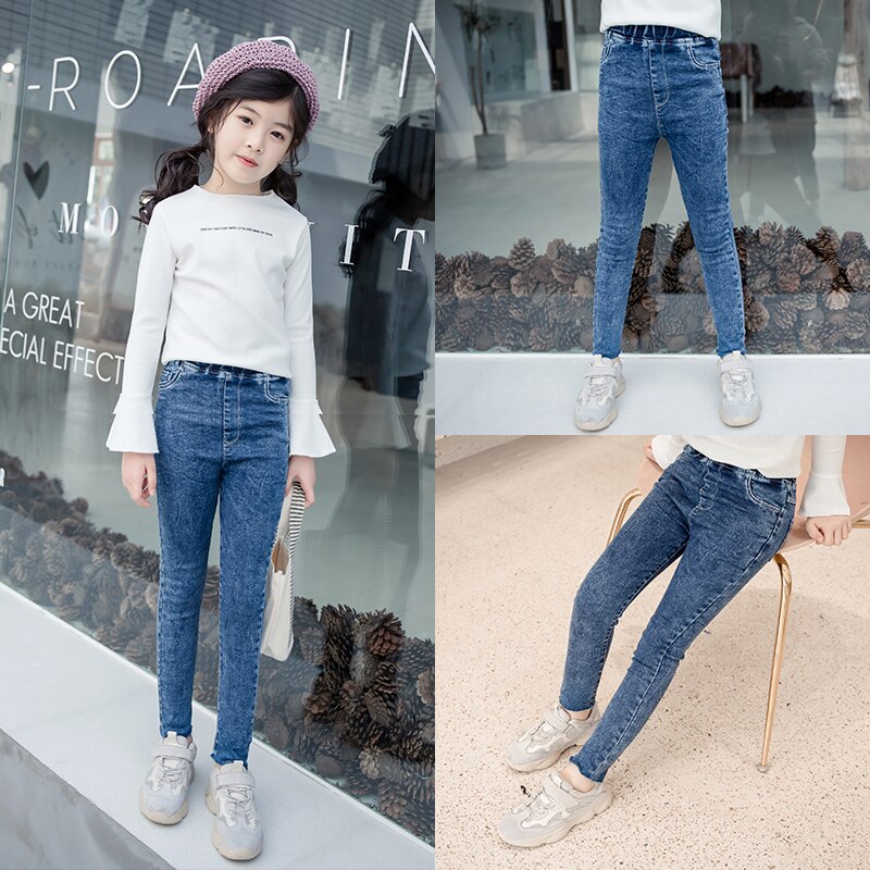 Girls Jeans Children's Elastic Simple Pants Spring Autumn Kids Slim Denim Trousers 4-13Y Teenager Skinny Jeans