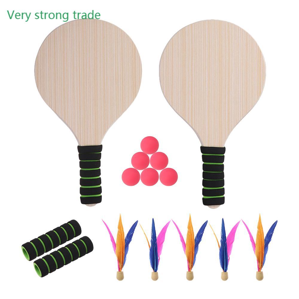 Fun Strand Paddle Bal Game Badminton Tennis Pingpong Strand Cricket Hout Racket Peddels Set Outdoor Racket Spel Voor Volwassenen Kids