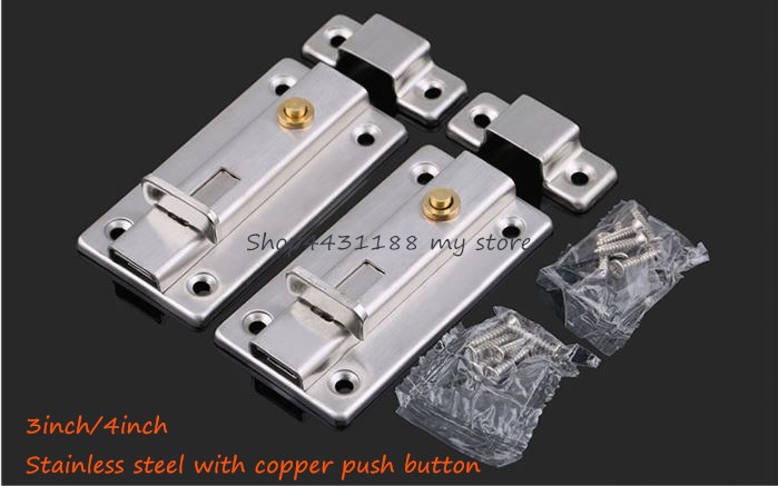 3/4inch Thick stainless steel+Copper push button automatic spring latch lock bathroom door buckle door bolt anti-theft latch