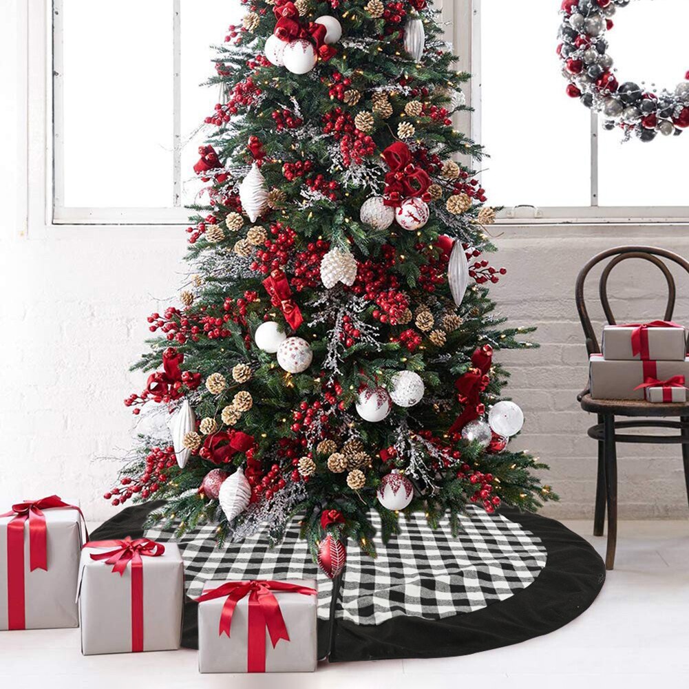 120Cm Ronde Kerstboom Rok Dikke Zwart Wit Plaid Patroon Kerstboom Rokken Floor Mat Tapijt Kerstversiering