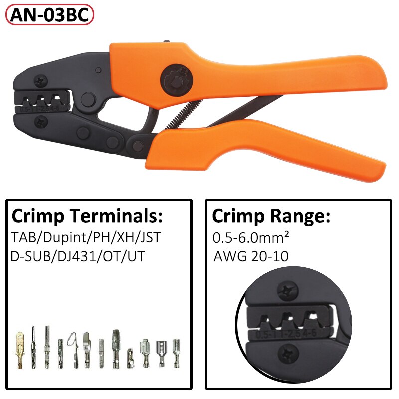 Crimp Pliers &amp; Dies Set Wire Terminals Crimping Tools Precision Crimper Labor-Saving Ergonomic Handle Easy To Grasp&amp;Press: AN-03BC