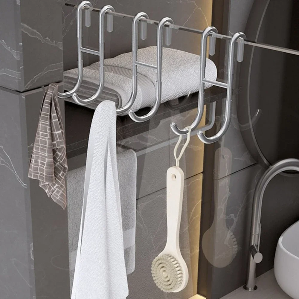 Gancio per porta della doccia in acciaio inossidabile sopra il gancio per porta in vetro senza telaio per asciugamani da bagno, portaoggetti per tergipavimento a sfera pulita a forma di S