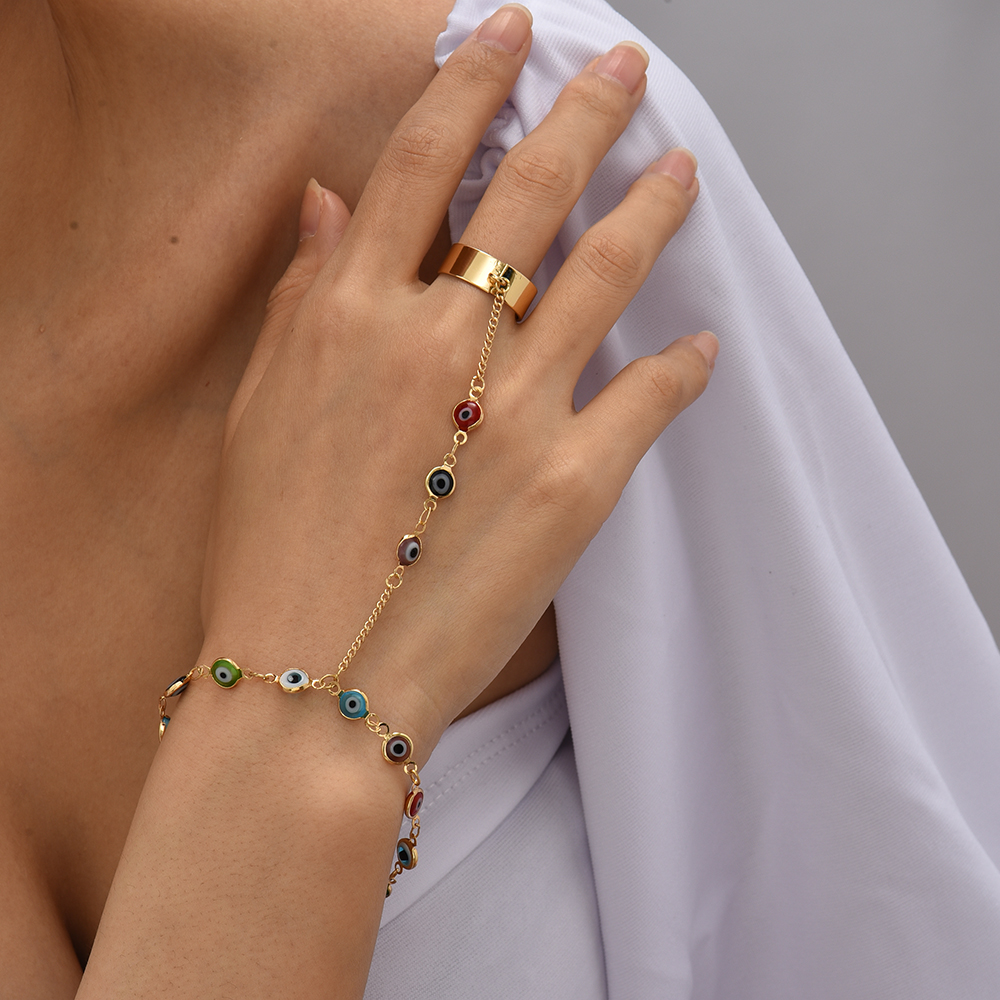 Türkische Glück Auge Perlen Kette Armbinde Finger Ringe für Frauen Gold Blau verrotten Bösen blick Anschluss Hand nutzbar machen Armbänder