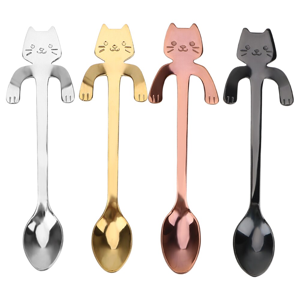 1Pc Rvs Mini Kat Kitten Lepels Voor Koffie Thee Dessert Drinken Mengen Milkshake Lepel Servies Set Keuken Benodigdheden