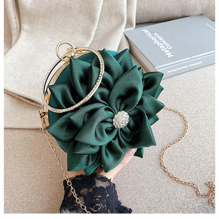 Luxy Moon pochette femme fleur ronde sac de soirée sac à main de luxe sac à main de fête de mariage Vintage sac à bandoulière ZD1474: Green