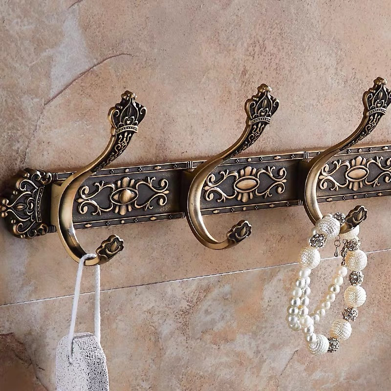 Antiek Gesneden Handdoek Hanger Kleding Hoed Haak Rij Vintage Gewaad Haak Badkamer Gewaad Haak Bad Hardware Set Keukenhanger