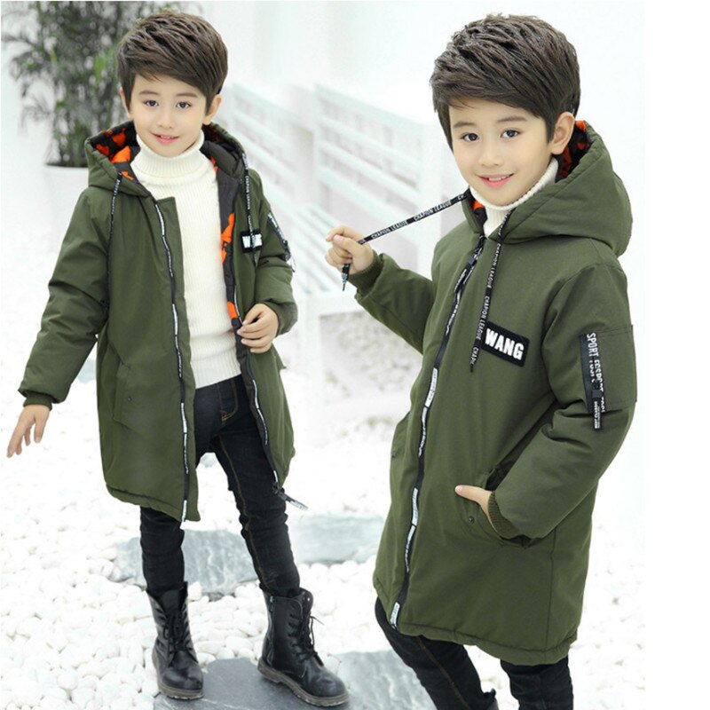 Winter Jongens Parka Dikke Camouflage Dragen Op Beide zijden Warm Jassen Hooded Lange Katoenen-jassen Voor 5- 14T Kinderen